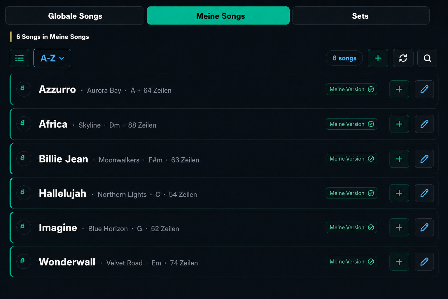 Current My Songs screen